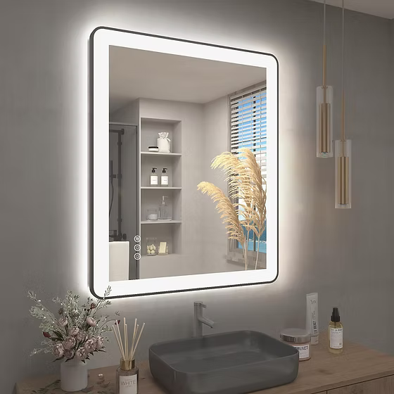 Mateo - M22 Black Round-Corner Frame Backlit LED Mirror