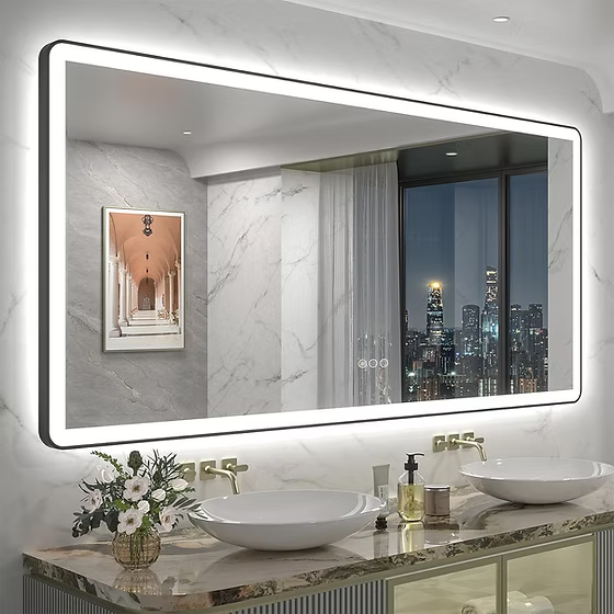 Mateo - M22 Black Round-Corner Frame Backlit LED Mirror
