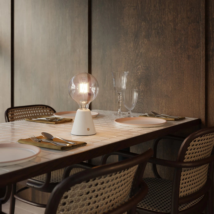 Portable and rechargeable LED lamp with G125 Globe light bulb - 6 Finishes