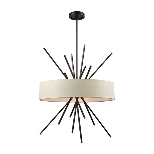 XENIA 5 LIGHT CHANDELIER IN OIL RUBBED BRONZE WITH BEIGE FABRIC SHADE