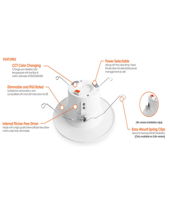 6" LED Smooth 5-Color Temperature / 3-Watt Selectable Down Light